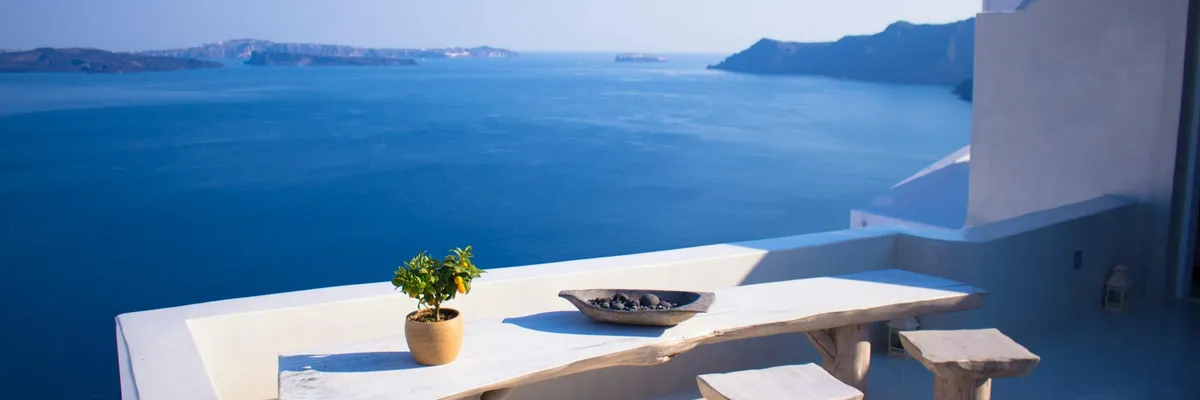 A table overlooking the Aegean Sea in Greece
